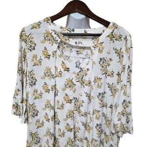 POL Yellow White Floral Top Blouse Size L (Oversized)